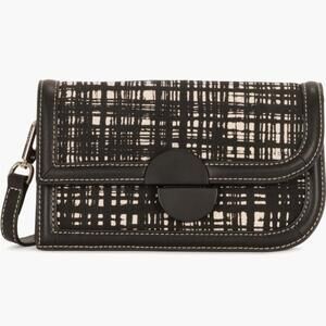 Jason Wu Orbit Crossbody Clutch Sling Bag Black Leather Canvas 70s Plaid